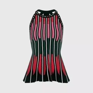 M by Missoni Women’s Sz 46 US 10 Petal Intarsia Knit Striped Halter Top Peplum